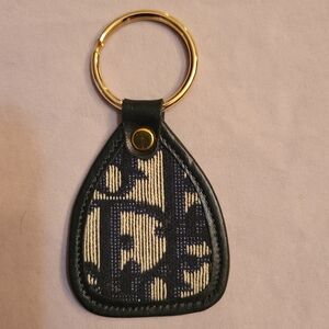 Vintage Dior Navy Blue and Cream Logo Key Ring